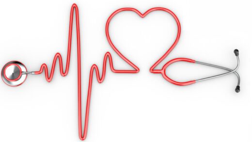 Stethoscope as a silhouette of the heart ECG.